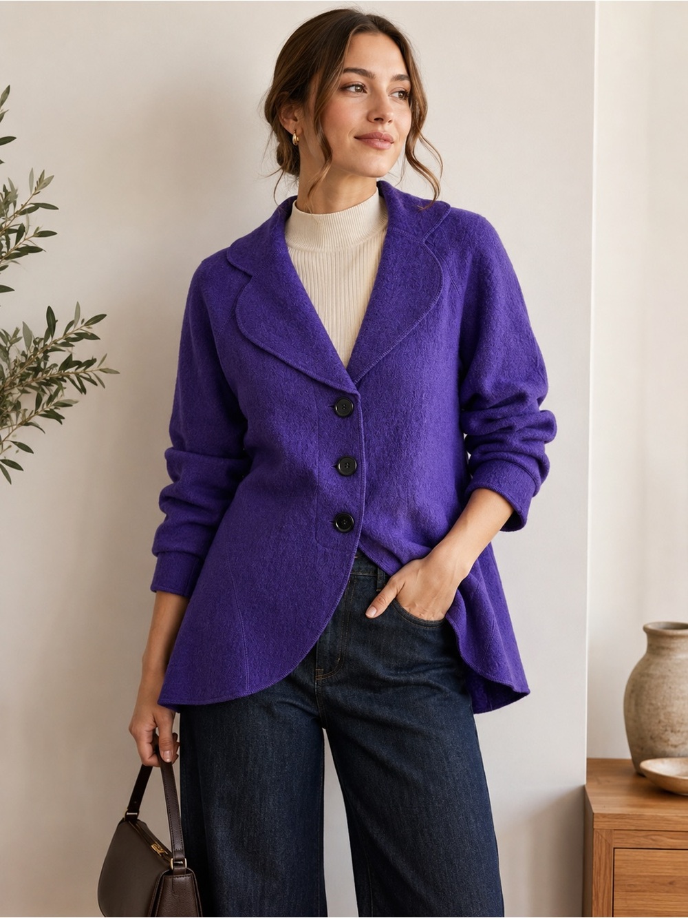 Spanner Purple Soft Knit Jacket Cardigan Curved Hem